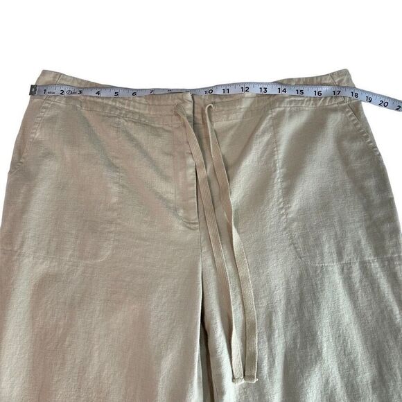 Talbots Tan Linen Blend Boho Embroidered Capri Pants Womens 14 Casual Summer - Picture 6 of 9